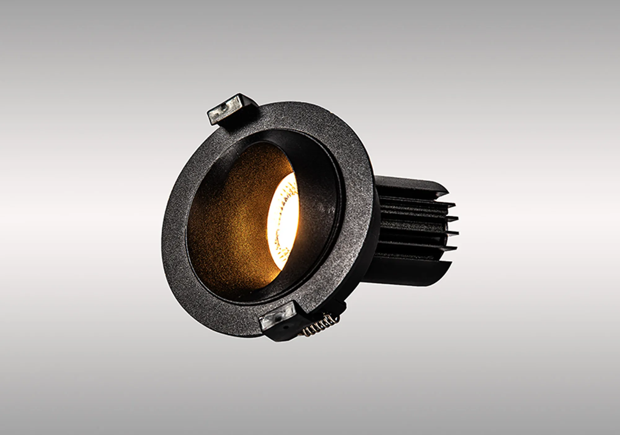 DM202467  Bonia 12 Powered by Tridonic 12W 1200lm 2700K 36° LED Engine,350mA Black/Black 27° Angled Round Downlight , DRIVER NOT INC. 5yrs Warranty